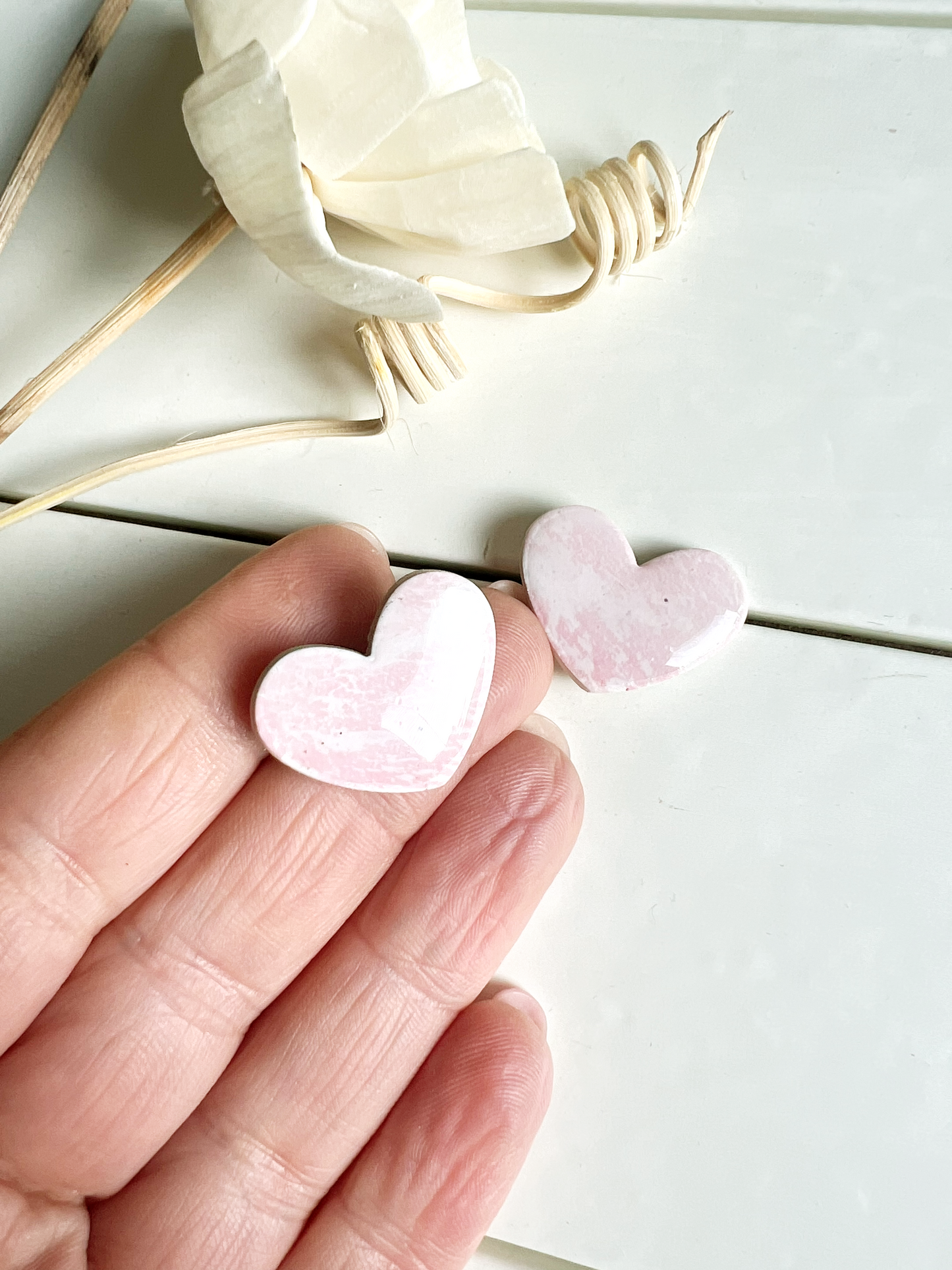 Orecchini a cuore rosa marmorizzato artigianali